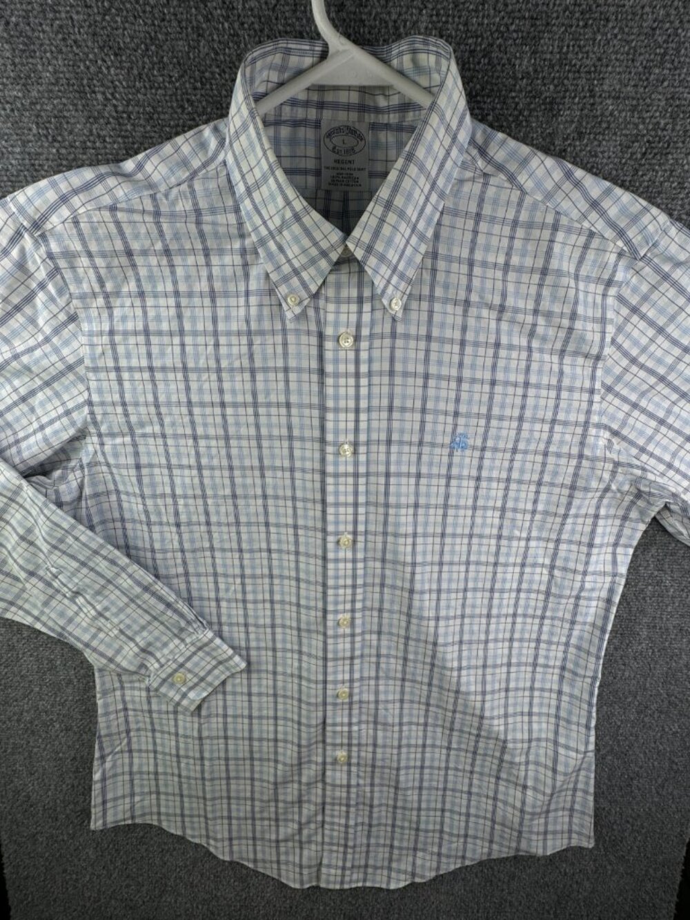 Brooks Brothers Long Sleeve Button Up Shirt Cotton Blue Plaid Large Regent Adult